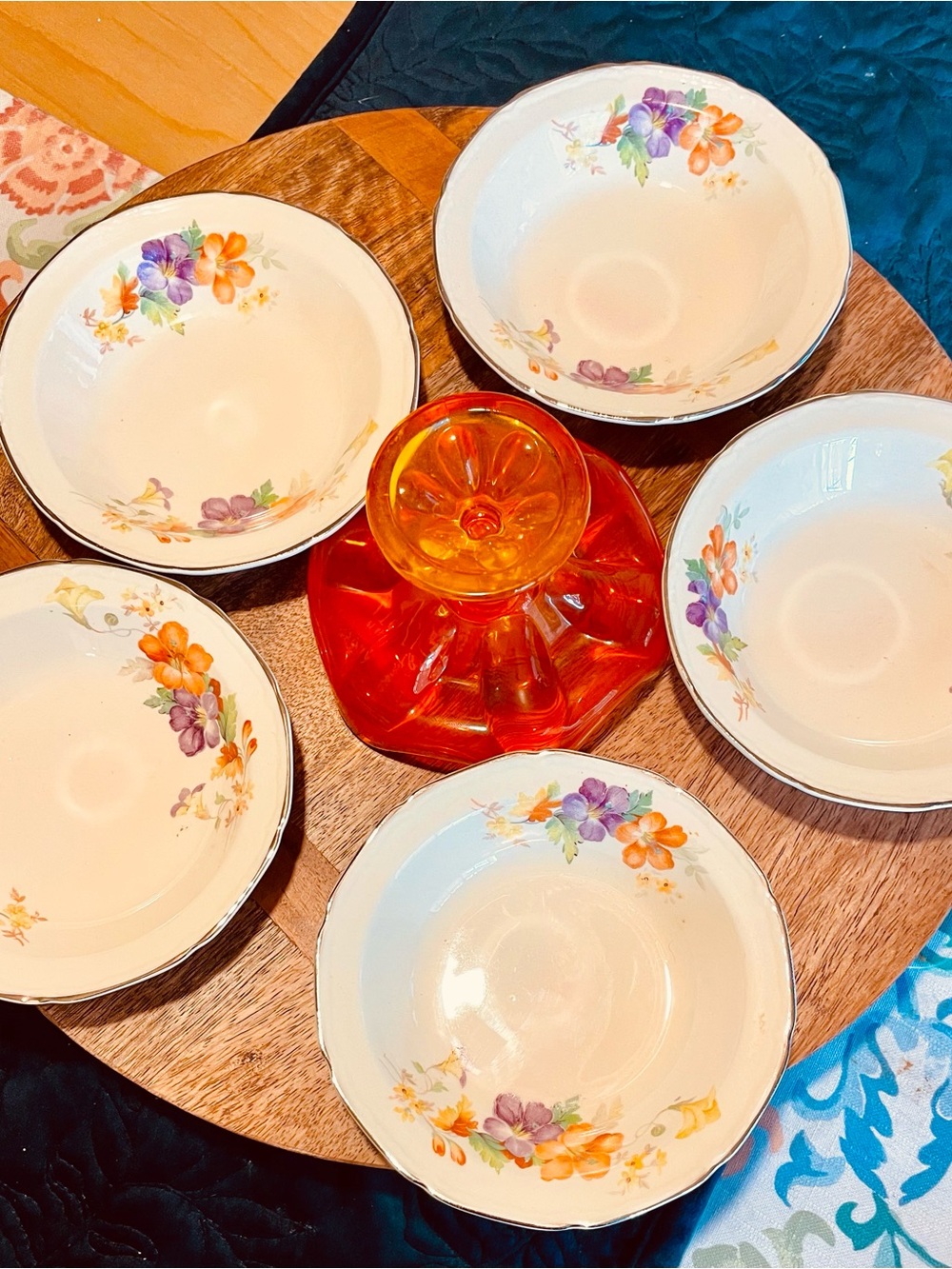 Vintage 1939 Edwin M Knowles "Franklin Ware" Dessert Bowls Set of 5 "Union Made"